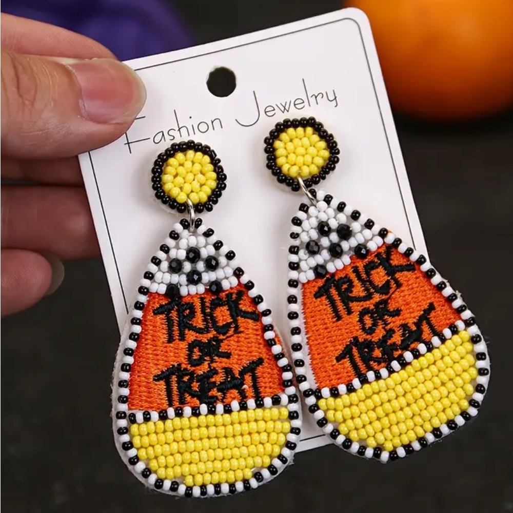 Handcrafted Beaded Halloween Candy Corn Earrings